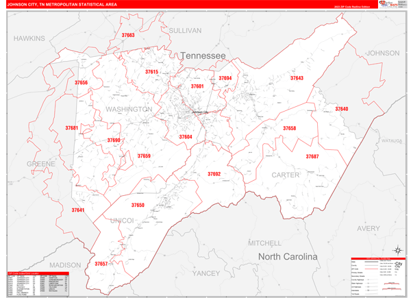 Johnson City Metro Area Wall Map